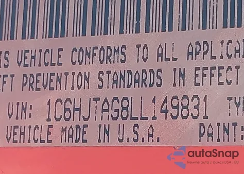 2020 Jeep Gladiator Sport S 4X4 z USA, uszkodzony, nr VIN 1C6HJTAG8LL149831